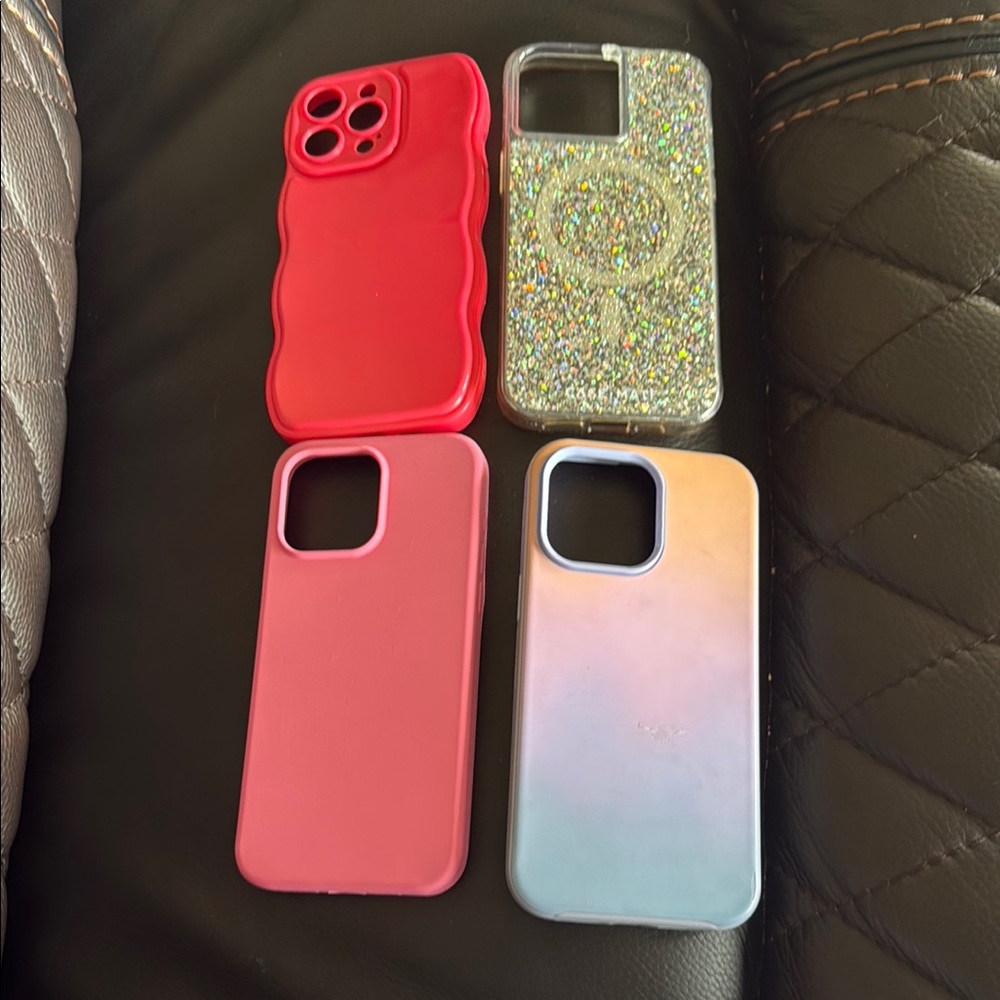 iPhone 15 pro max Stylish Phone Case Set - Red, Pink, Glitter, and Gradient